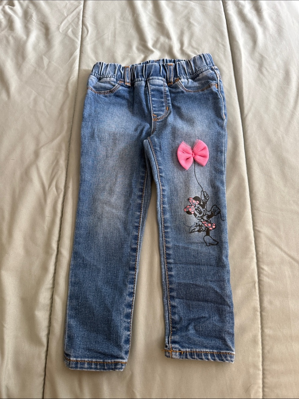 Girls Blue Denim Jeans with Pink Bow Accent